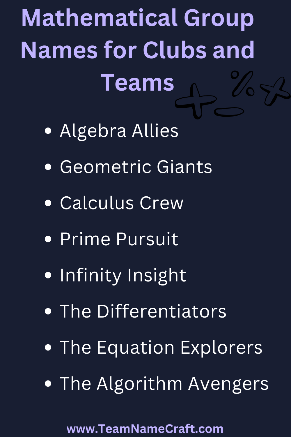 Mathematical Group Names for Clubs and Teams