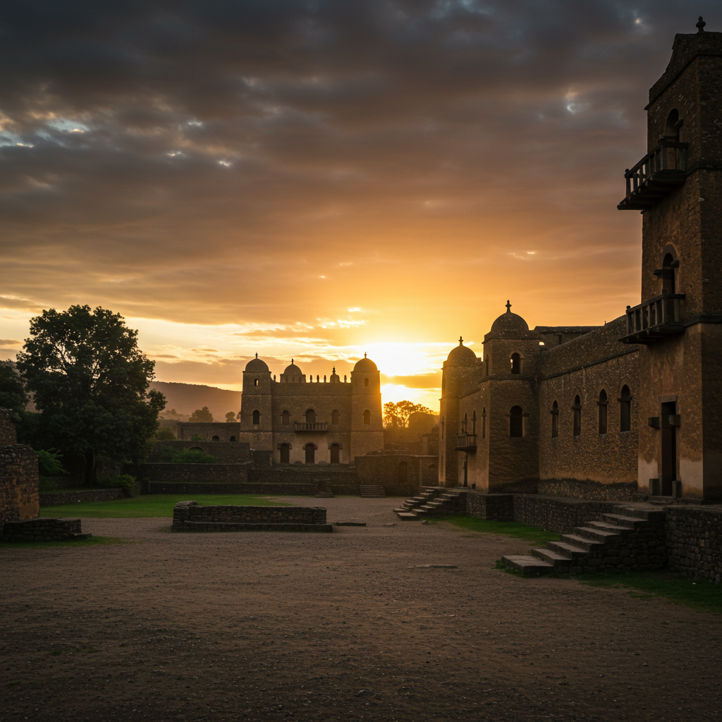 The royal castles of Fasil Ghebbi in Gondar, a symbol of the imperial history tied to Amharic boy names.