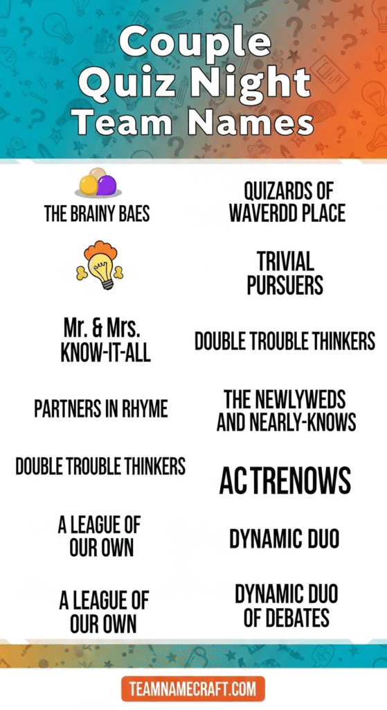 Couple Trivia/Quiz Night Team Names